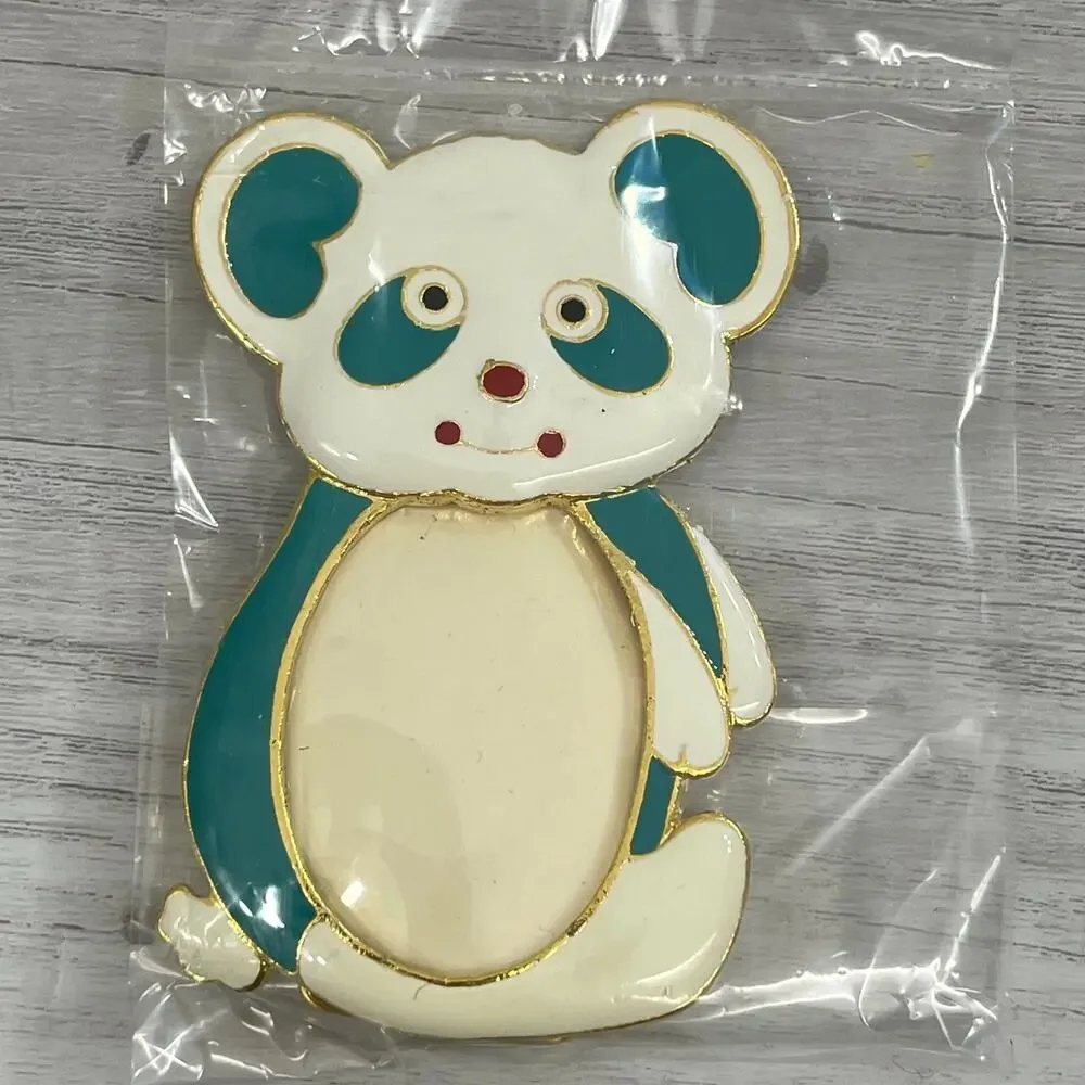 Vintage 24K Gold Plated 2 Toned Enameled Panda Bear Shape Mini 3